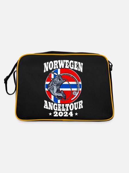 Norwegen Angeltour 2024 Angeln in Norwegen - Retro Tasche - Schwarz/Gold - Hinten