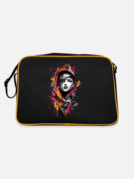 Abstract Colorful Young Woman Graffiti Art - Retro Bag - black/gold - Back