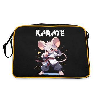 Lustige japanische Karate Maus Kawaii Karateka - Retro Tasche - Schwarz/Gold - Hinten
