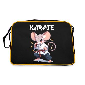 Lustige japanische Karate Maus Kawaii Karateka - Retro Tasche - Schwarz/Gold - Hinten