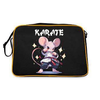 Lustige japanische Karate Maus Kawaii Karateka - Retro Tasche - Schwarz/Gold - Hinten