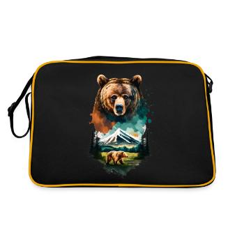 Bear, Mountains, Camping, Camping, Mountain Hiking, Nature, Hiking - Retro Bag - black/gold - Back