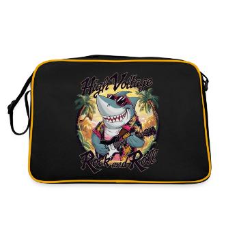 Lustiger Hai mit Gitarre Sommer Strand Urlaub - Retro Tasche - Schwarz/Gold - Hinten