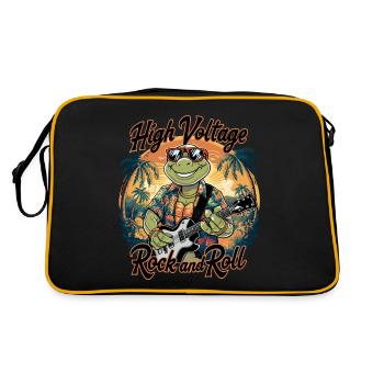 Lustige Schildgröte mit Gitarre Rock and Roll - Retro Tasche - Schwarz/Gold - Hinten