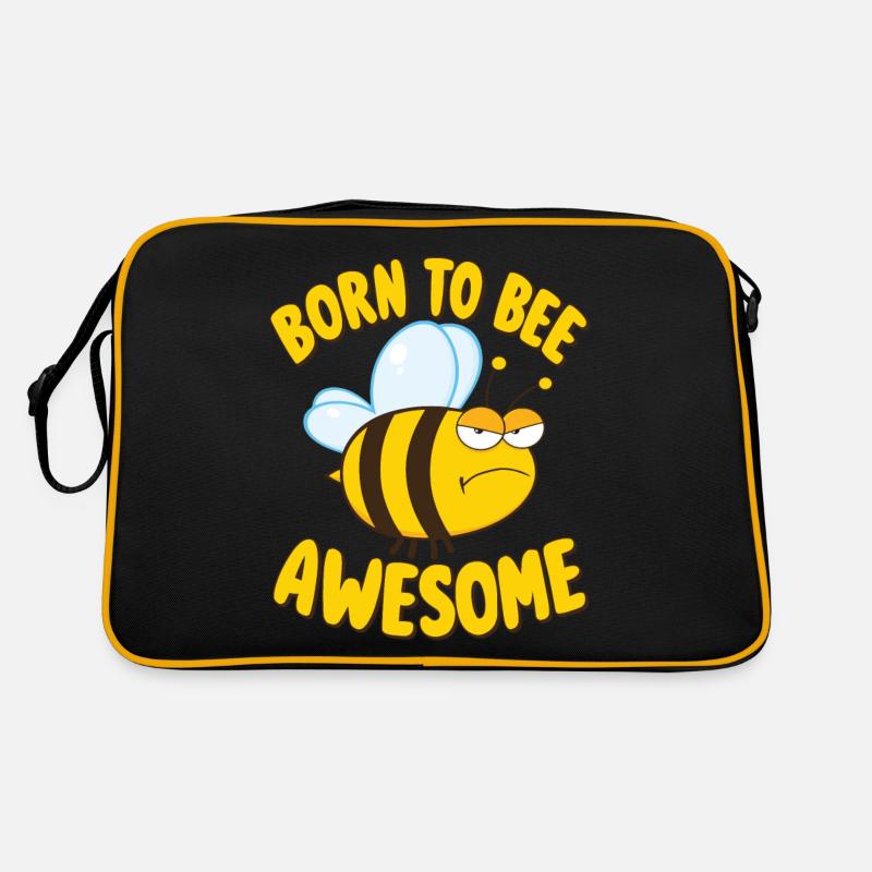 Biene Spruch Born to Bee Awesome - Retro Tasche - Schwarz/Gold