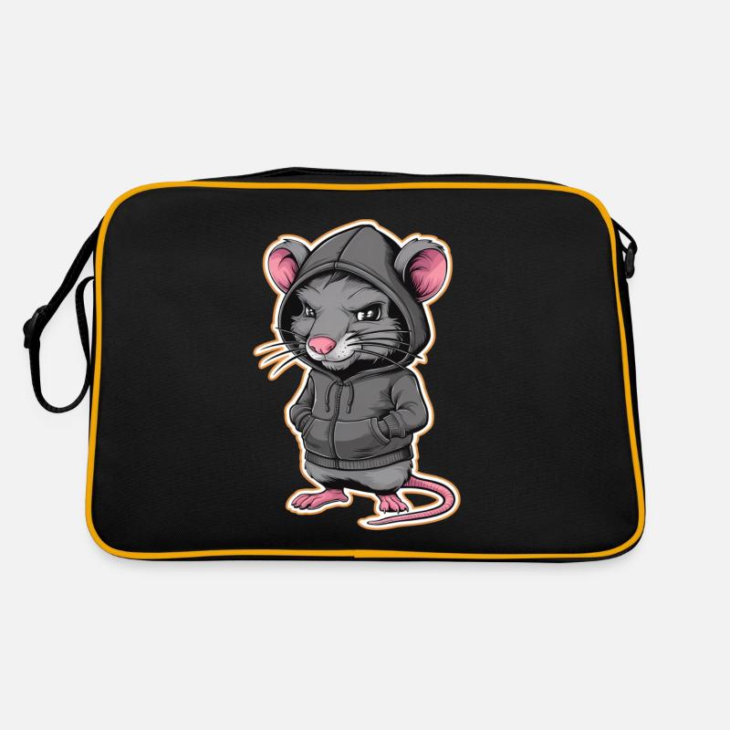 Rat cool dans un sweat à capuche élégant - Funny Animals - Sac Retro - noir/or