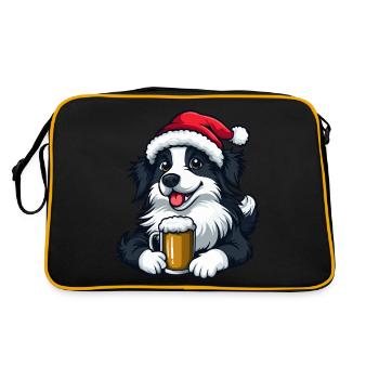 Border Collie Hund Weihnachten Bier Lustig - Retro Tasche - Schwarz/Gold - Hinten