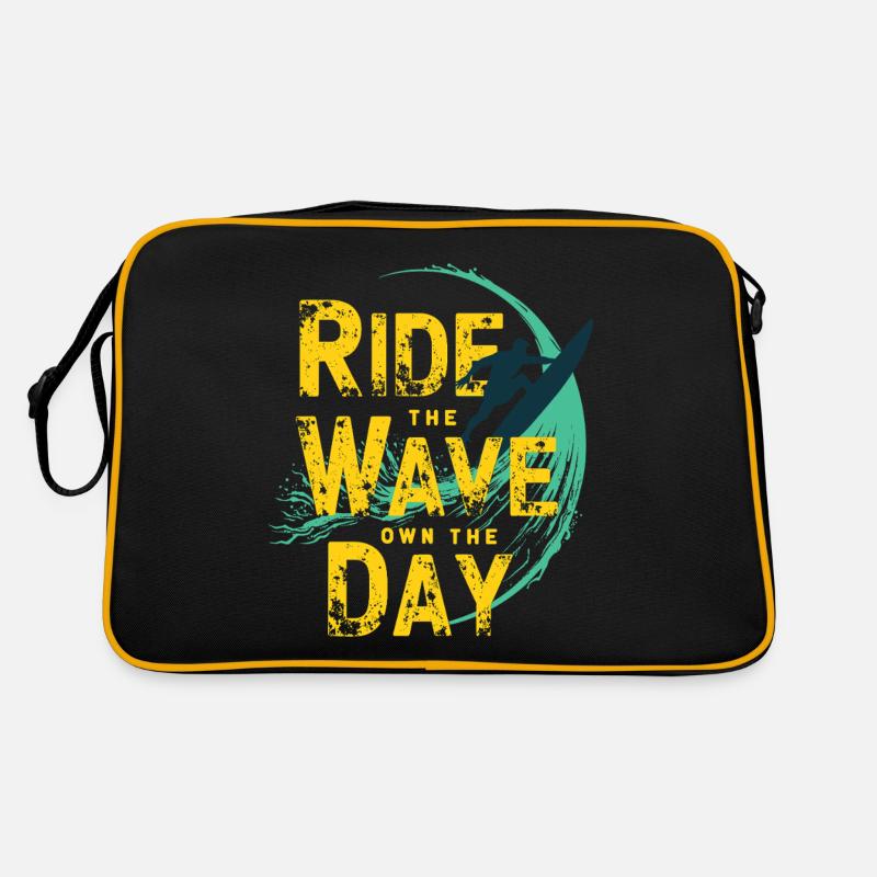 Surfer Ride the Wave – Own the Day Saying Retro Bag