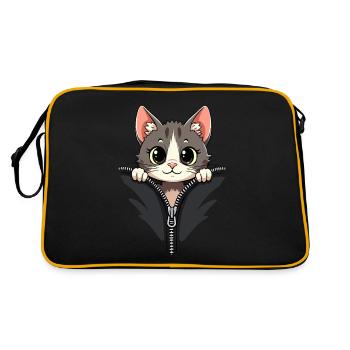 Curious cat behind a zipper - Retro Bag - black/gold - Back