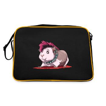 Meerschweinchen als Punker - Retro Tasche - Schwarz/Gold - Hinten