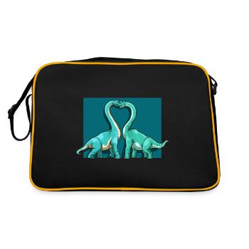 Brachiosaurus Dinosaurier Herz Paar Liebe - Retro Tasche - Schwarz/Gold - Hinten
