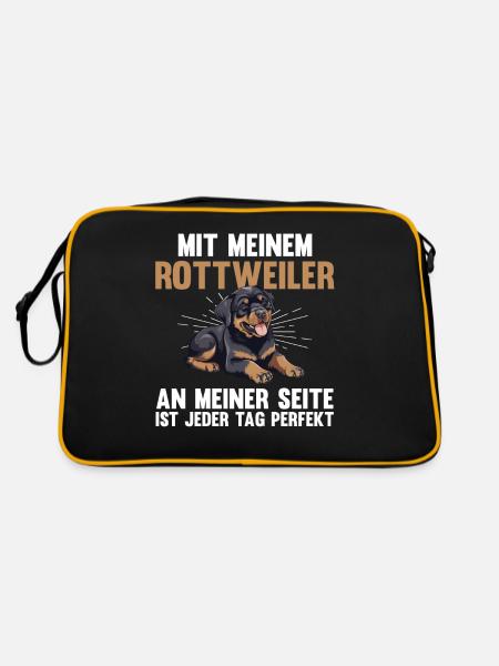 Hund Rottweiler - Retro Tasche - Schwarz/Gold - Hinten