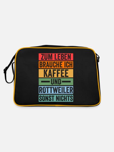 Kaffee Hund Rottweiler - Retro Tasche - Schwarz/Gold - Hinten