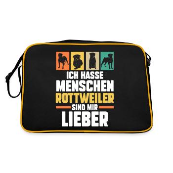 Hund Rottweiler - Retro Tasche - Schwarz/Gold - Hinten
