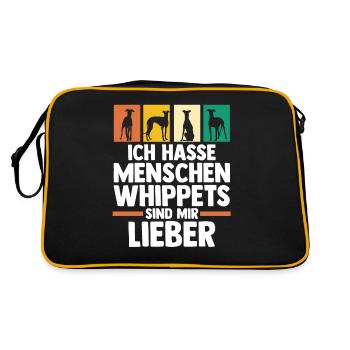 Hund Whippet - Retro Tasche - Schwarz/Gold - Hinten