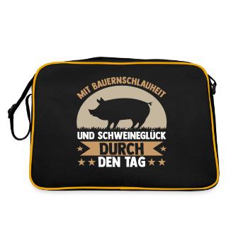 Schwein Schweinebauer Bauernhof Schweine - Retro Tasche - Schwarz/Gold - Hinten