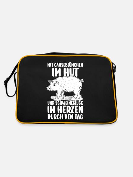 Schwein Schweinebauer Bauernhof Schweine - Retro Tasche - Schwarz/Gold - Hinten