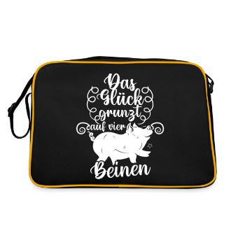 Schwein Schweinebauer Bauernhof Schweine - Retro Tasche - Schwarz/Gold - Hinten
