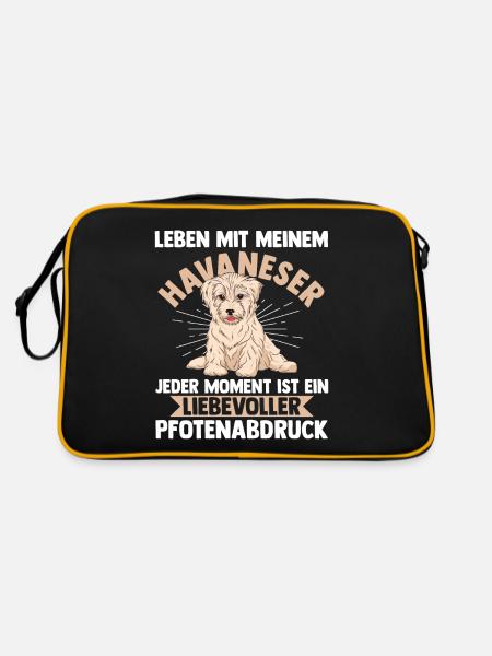 Hund Havaneser - Retro Tasche - Schwarz/Gold - Hinten