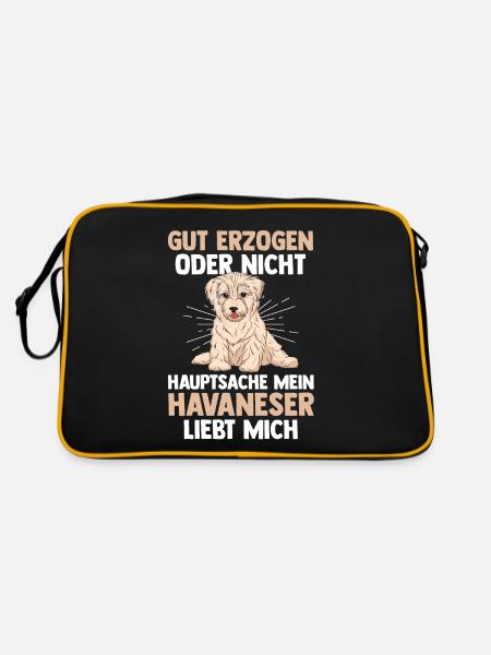 Hund Havaneser - Retro Tasche - Schwarz/Gold - Hinten