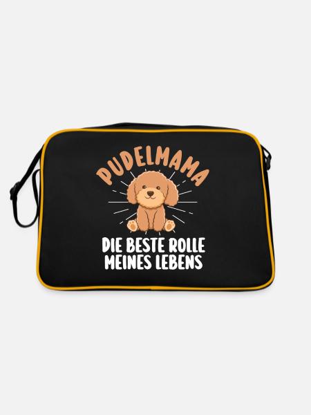 Hund Hundemama Pudelmama Mutter Pudel - Retro Tasche - Schwarz/Gold - Hinten