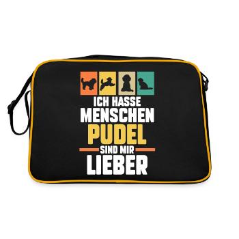 Hund Pudel - Retro Tasche - Schwarz/Gold - Hinten
