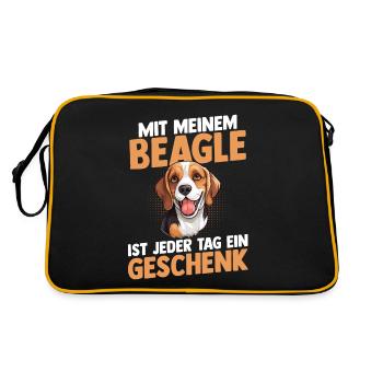 Hund Beagle - Retro Tasche - Schwarz/Gold - Hinten