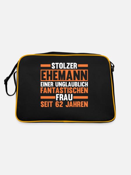 Ehe Aquarium Hochzeit 62 Jahre Verheiratet Hochzei - Retro Tasche - Schwarz/Gold - Hinten