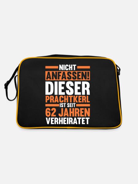 Ehe Aquarium Hochzeit 62 Jahre Verheiratet Hochzei - Retro Tasche - Schwarz/Gold - Hinten