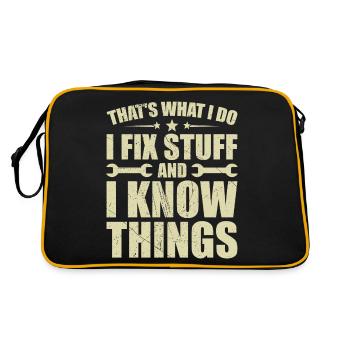 Das ist es, was ich tue, ich repariere Dinge und ich weiß Dinge - Retro Tasche - Schwarz/Gold - Hinten