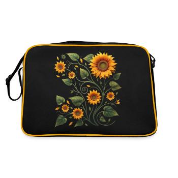 Sonnenblumenranke Sonnenblume Sonnenblumenstrauß - Retro Tasche - Schwarz/Gold - Hinten
