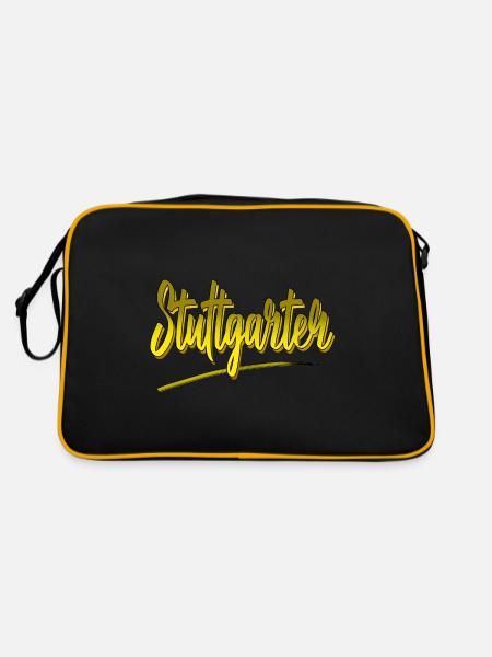 Stuttgarter für alle Männer und Frauen - Retro Tasche - Schwarz/Gold - Hinten