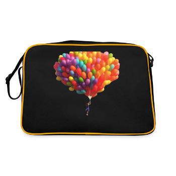 Ein Kind mit aufsteigenden bunten Luftballons - Retro Tasche - Schwarz/Gold - Hinten