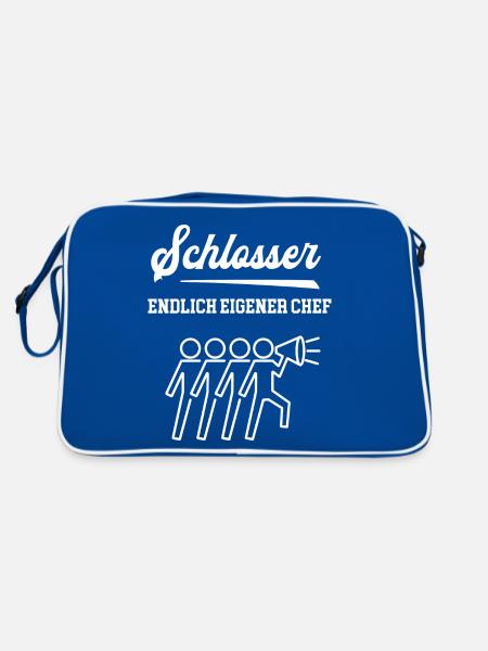 Schlosser Chef Selbstständigkeit Schlosserei - Retro Tasche - Blau/Weiß - Hinten