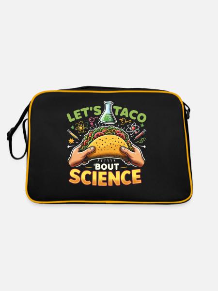 Let's Taco Bout Science Lehrer Schüler Lustig Witz - Retro Tasche - Schwarz/Gold - Hinten