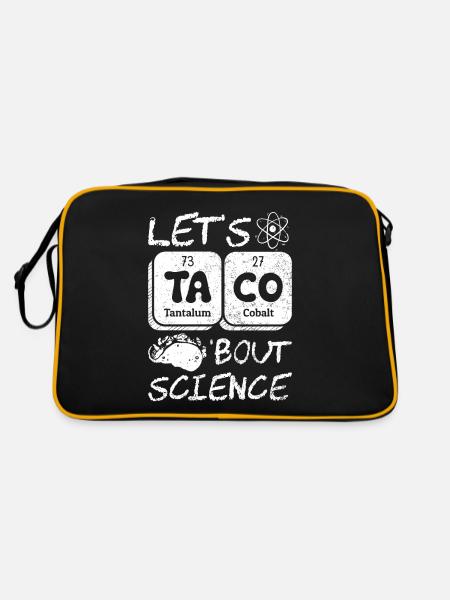 Lehrer Schüler Lustig Witz Let's Taco Bout Science - Retro Tasche - Schwarz/Gold - Hinten