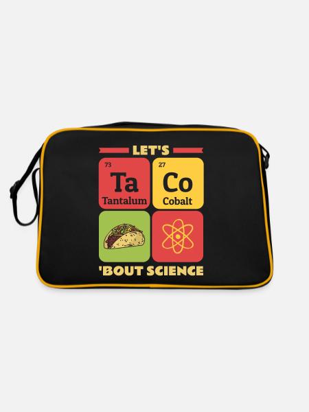Lehrer Schüler Lustig Witz Let's Taco Bout Science - Retro Tasche - Schwarz/Gold - Hinten