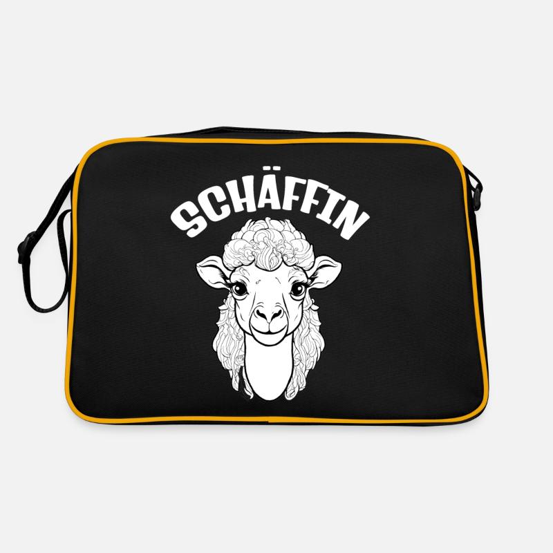 Die Schäffin lustige Chefin Schaf - Retro Tasche - Schwarz/Gold