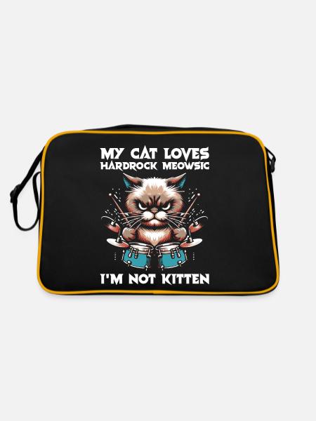 Chat Rock Musique Humour Drôle Idée Cadeau - Sac Retro - noir/or - Dos
