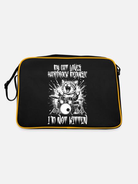 Chat Rock Musique Humour Drôle Idée Cadeau - Sac Retro - noir/or - Dos