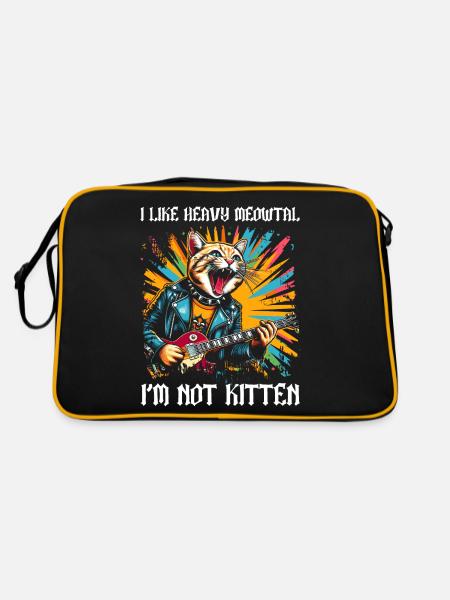 Chat Heavy Metal Musique Humour Drôle Idée Cadeau - Sac Retro - noir/or - Dos