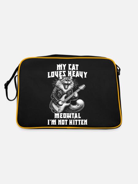 Heavy Metal Katze Musik Humor lustige Geschenkidee - Retro Tasche - Schwarz/Gold - Hinten