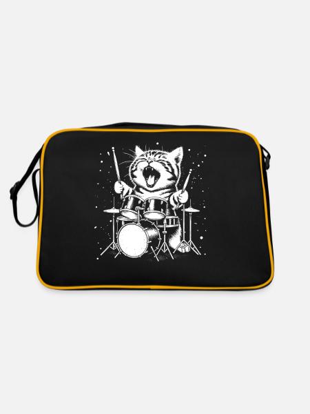 Rock Music Cat Funny Humor Gift Idea - Retro Bag - black/gold - Back