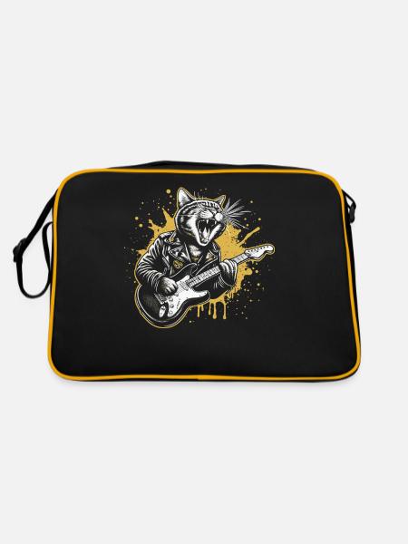 Rock Music Cat Funny Humor Gift Idea - Retro Bag - black/gold - Back