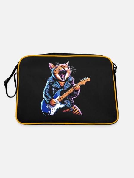 Rock Music Cat Funny Humor Gift Idea - Retro Bag - black/gold - Back