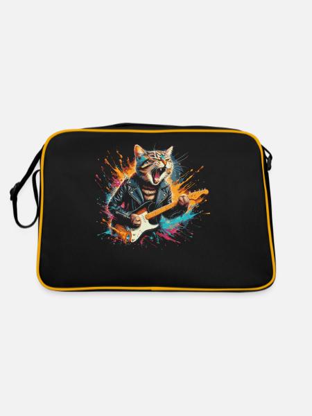 Rock Music Cat Funny Humor Gift Idea - Retro Bag - black/gold - Back