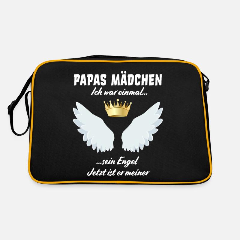 Papas Mädchen süßer Spruch Engel Geschenkidee - Retro Tasche - Schwarz/Gold
