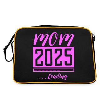 Mama 2025 Mom Loading Schwanger Spruch - Retro Tasche - Schwarz/Gold - Hinten