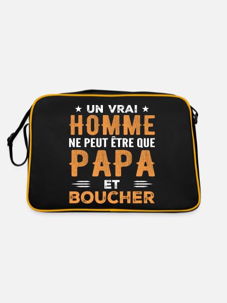 Ein richtiger Mann ist nur Papa und Metzger - Retro Tasche - Schwarz/Gold - Hinten