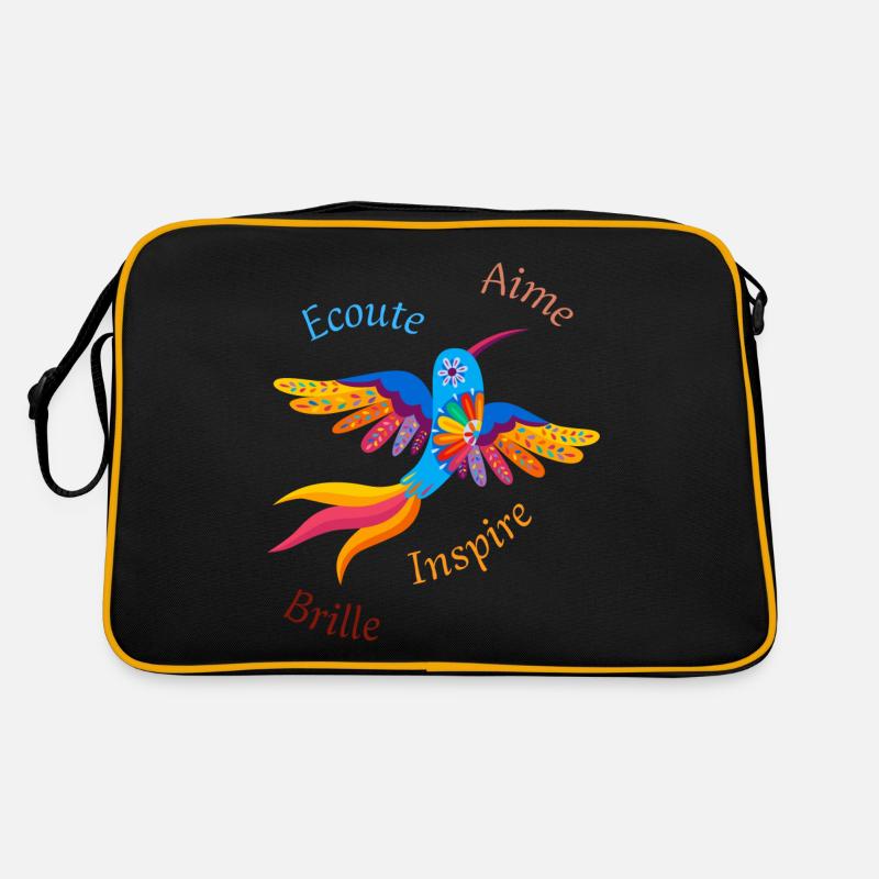 Multicolored bird with inspiring words Retro Bag